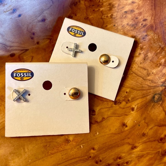 NEW FOSSIL SILVER+ROSE GOLD PAVE CRYSTAL POLISHED XO STUD EARRINGS JF01638998 - Picture 2 of 5